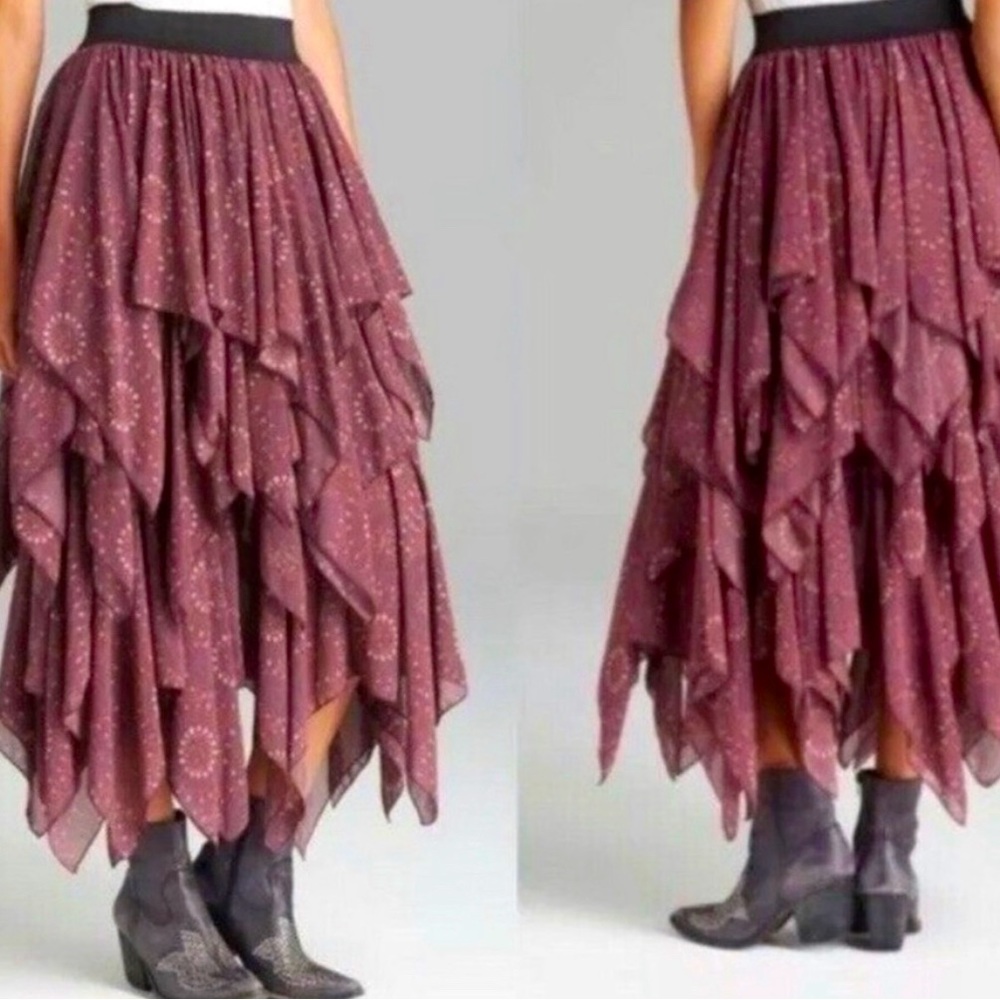 Free People Boho Layered Gypsy Georgette Skirt XS